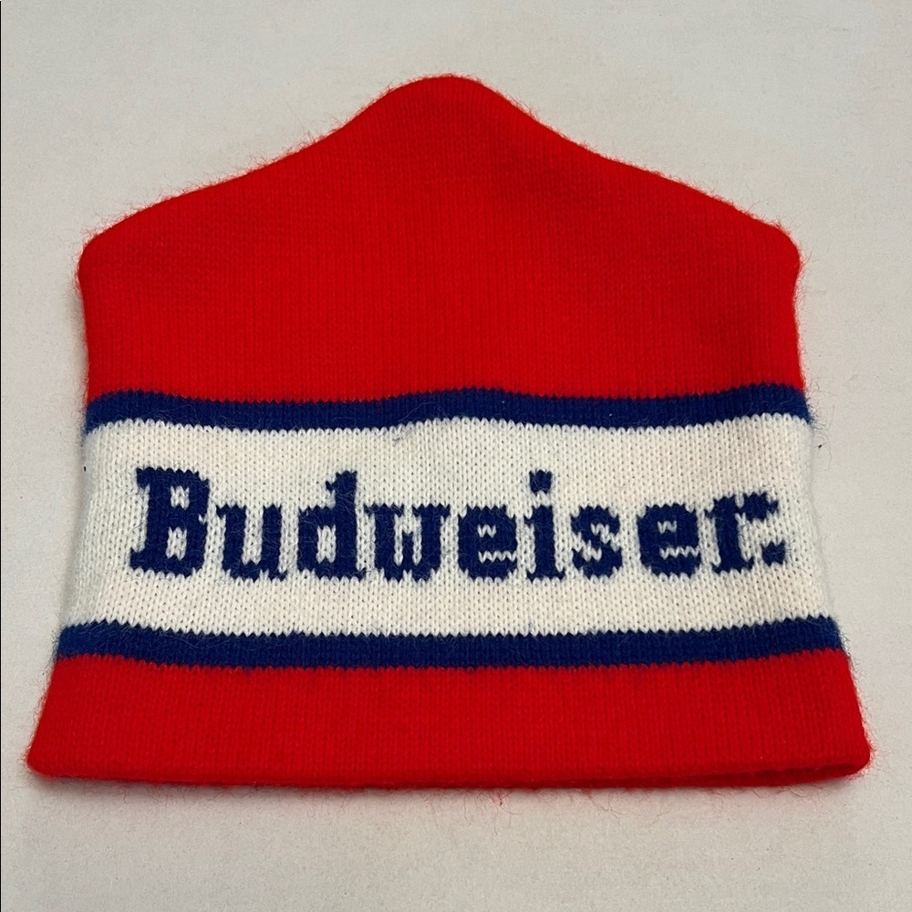 VINTAGE 80’s BUDWEISER KNIT BEANIE RED, WHITE & BLUE
